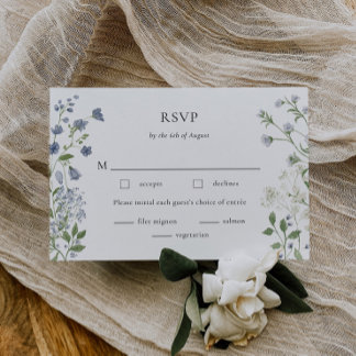 Elegante Blue Wildflower Waterverf RSVP-kaart RSVP Kaartje