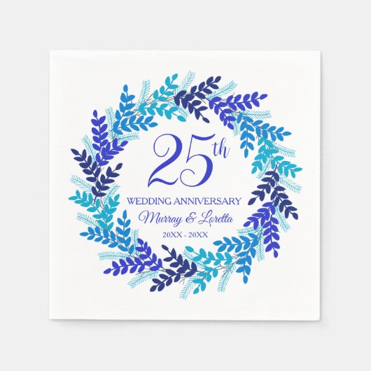 Elegante Blue Wreath 25th Jubileum Party servetten (Voorkant)