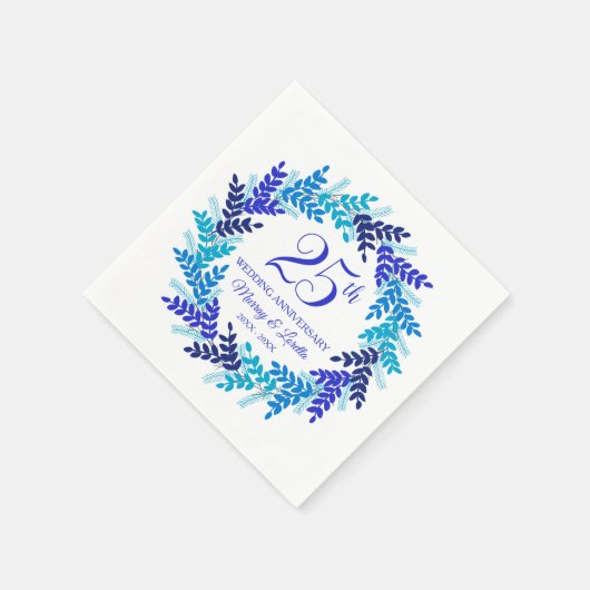 Elegante Blue Wreath 25th Jubileum Party servetten (Hoek)