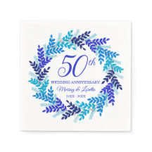 Elegante Blue Wreath 50th Jubileum Party servetten
