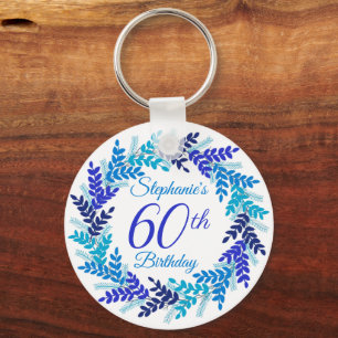 Elegante Blue Wreath 60ste verjaardag Sleutelhange Sleutelhanger