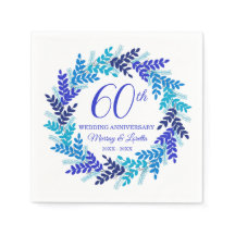 Elegante Blue Wreath 60th Jubileum Party servetten