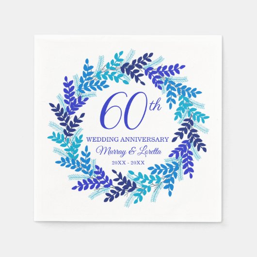 Elegante Blue Wreath 60th Jubileum Party servetten (Voorkant)