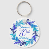 Elegante Blue Wreath 70ste verjaardag Sleutelhange Sleutelhanger (Voorkant)