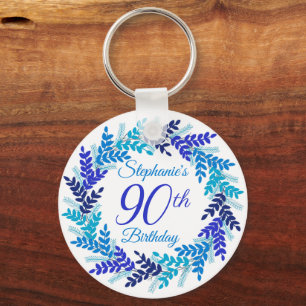 Elegante Blue Wreath 90ste Verjaardag Sleutelhange Sleutelhanger