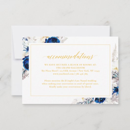 Elegante Blue Yellow Wedding Accommodaties Kaart (Voorkant)