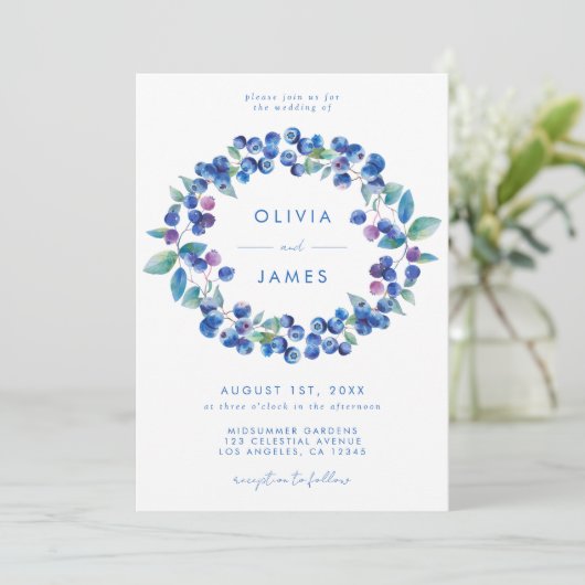 Elegante Blueberry bruiloft Kaart (Staand voorkant)