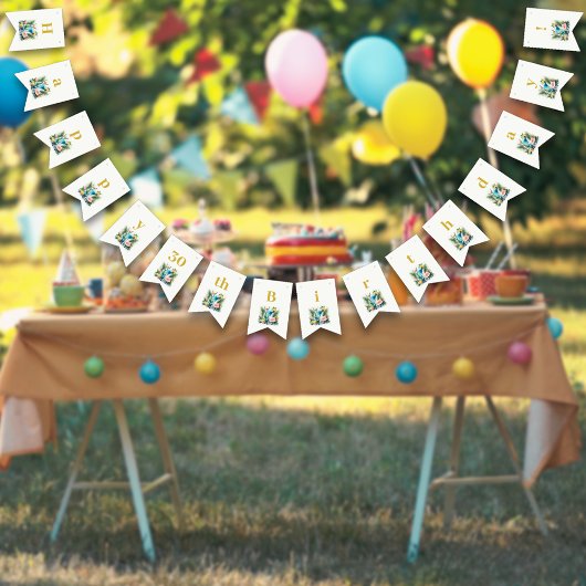 Elegante Blueberry Brunch 30e verjaardag viering Vlaggetjes