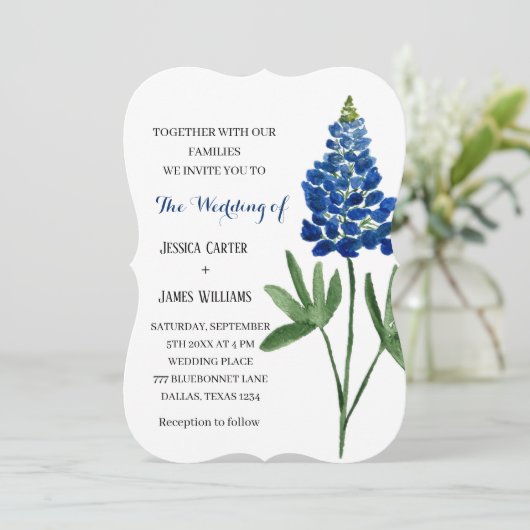 Elegante Bluebonnet Texaanse Waterverf Bloemen Huw Kaart (Staand voorkant)