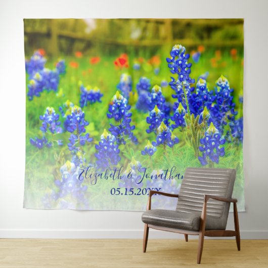 Elegante Bluebonnets Bruidsfotocabine Achtergrond Wandkleed (In Situ (horizontaal))