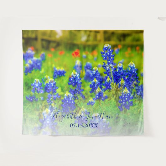 Elegante Bluebonnets Bruidsfotocabine Achtergrond Wandkleed (Voorkant (horizontaal))