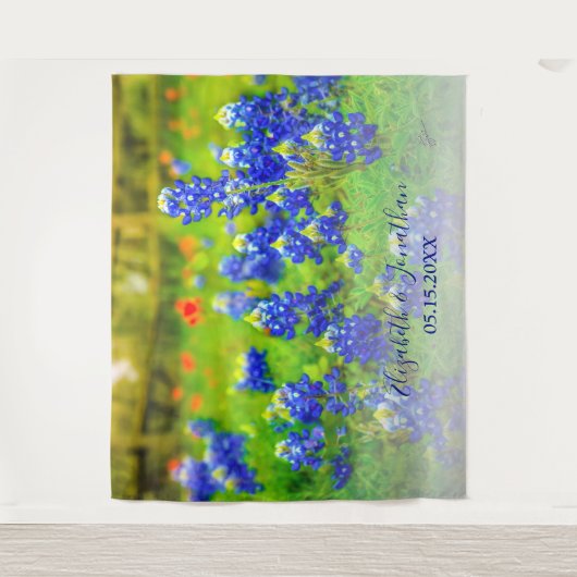 Elegante Bluebonnets Bruidsfotocabine Achtergrond Wandkleed (Voorkant)