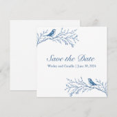 Elegante Bluejays op een tak Save The Date (Voorkant / Achterkant)