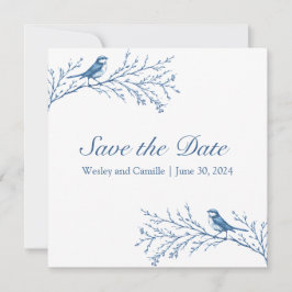 Elegante Bluejays op een tak Save The Date