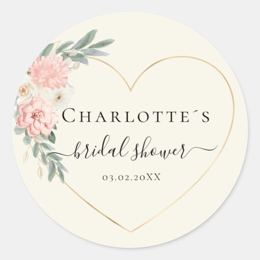 Elegante Blume Herz Brautparty Ronde Sticker (Voorkant)