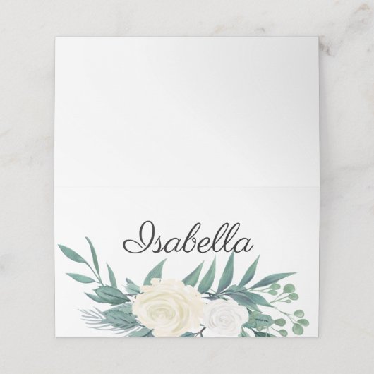 Elegante Blumen Grün Weiss Plaatskaartje (Buitenkant ongevouwen)