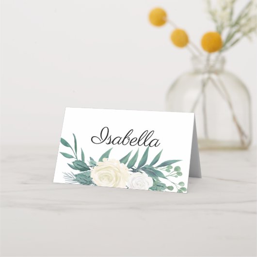 Elegante Blumen Grün Weiss Plaatskaartje (Voorkant)