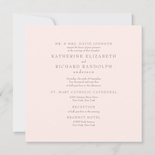 Elegante Blush 2 Venue Vierkante Bruiloft Kaart (Voorkant)