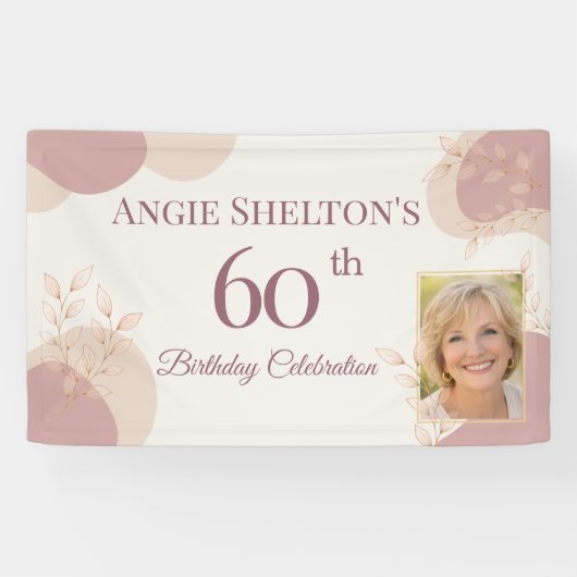 Elegante Blush 60e Verjaardagsfotofeestje Spandoek (Horizontaal)