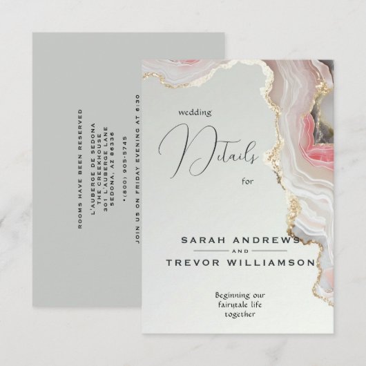 Elegante Blush Agate Vloeibare Inkt Informatiekaartje (Voorkant / Achterkant)