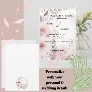 Elegante Blush & Beige Boho Bloemen Huwelijk Kaart