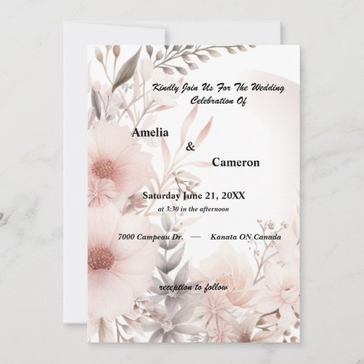Elegante Blush & Beige Boho Bloemen Huwelijk Kaart (Voorkant)
