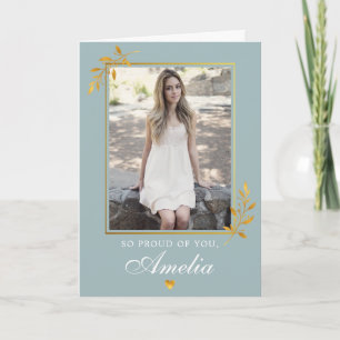 Elegante Blush Blauw Goud Foto Afstudeer  Kaart