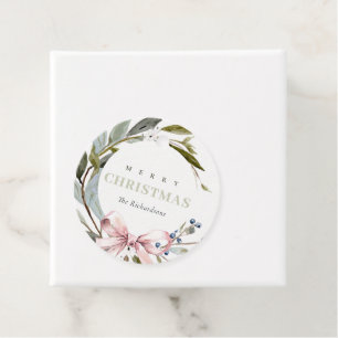 Elegante Blush Blauw Groene Winter Kerst Krans Bedankjes Labels