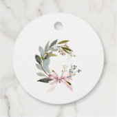 Elegante Blush Blauw Groene Winter Kerst Krans Bedankjes Labels (Achterkant)