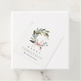 Elegante Blush Blauw Groene Winter Kerst Krans Bedankjes Labels