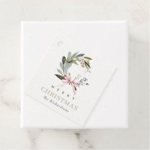 Elegante Blush Blauw Groene Winter Kerst Krans Bedankjes Labels