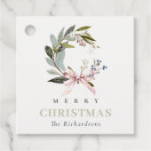 Elegante Blush Blauw Groene Winter Kerst Krans Bedankjes Labels (Voorkant)