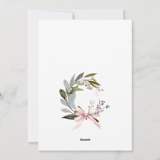 Elegante Blush Blauw Groene Winter Kerst Krans Feestdagenkaart (Achterkant)