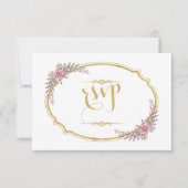 Elegante Blush Bloem Gouden Frame Bruiloft RSVP (Voorkant)