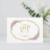 Elegante Blush Bloem Gouden Frame Bruiloft RSVP Kaartje (Staand voorkant)