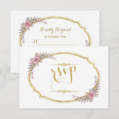 Elegante Blush Bloem Gouden Frame Bruiloft RSVP Kaartje (Voorkant / Achterkant)
