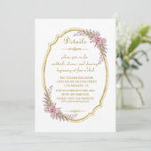 Elegante Blush Bloem Gouden Lijst Huwelijksdetails Kaart (Staand voorkant)