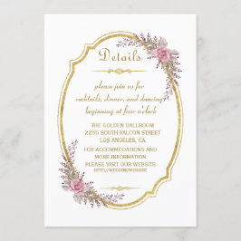 Elegante Blush Bloem Gouden Lijst Huwelijksdetails Kaart