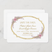 Elegante Blush Bloem Gouden Lijst Save The Date (Voorkant / Achterkant)