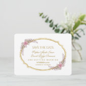 Elegante Blush Bloem Gouden Lijst Save The Date (Staand voorkant)