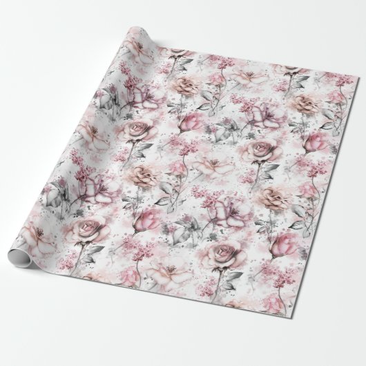Elegante Blush Bloem Roos Cadeaupapier (Uitgerold)