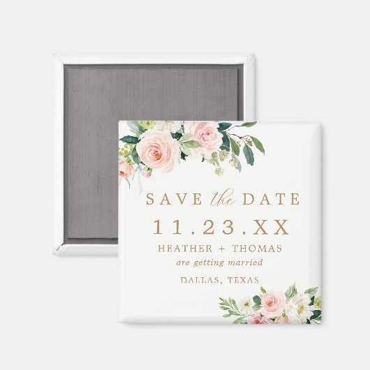 Elegante Blush Bloemachtige Bewaar de Datum Magnee Magneet (Voorkant / Achterkant)