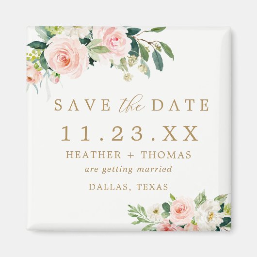 Elegante Blush Bloemachtige Bewaar de Datum Magnee Magneet (Voorkant)