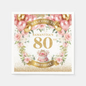 Elegante Blush Bloemen 80ste Verjaardag Party Serv Servet (Voorkant)