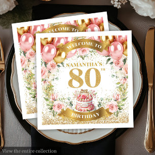 Elegante Blush Bloemen 80ste Verjaardag Party Serv Servet