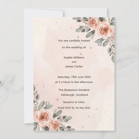 Elegante Blush Bloemen Aquarel bruiloft Kaart (Voorkant)