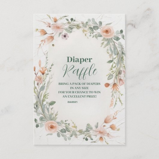Elegante Blush Bloemen Baby in Bloom Diapper Raffl Informatiekaartje (Voorkant)