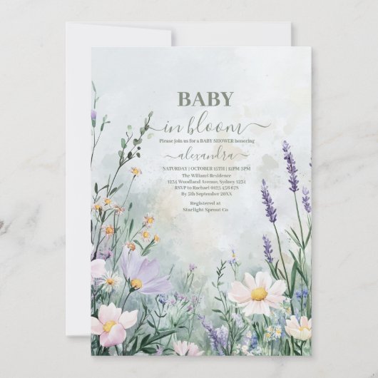 Elegante Blush Bloemen Baby in Bloom Shower Kaart (Voorkant)