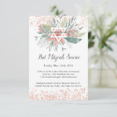 Elegante Blush Bloemen Bat Mitswa Service Informatiekaartje (Staand voorkant)