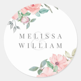 Elegante Blush Bloemen Bruiloft Envelop Seal Ronde Sticker